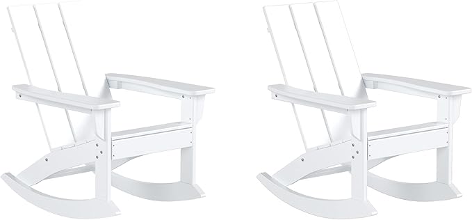 WestinTrends Ashore Patio Rocking Chairs Set of 2, All Weather Poly Lumber Plank Adirondack Rocker Chair, Modern Farmhouse White Rocking Chairs for Porch Garden Backyard and Indoor