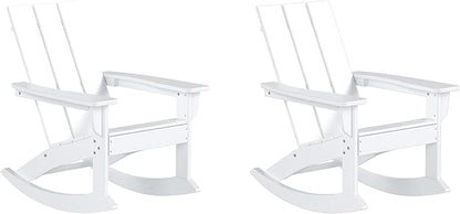 WestinTrends Ashore Patio Rocking Chairs Set of 2, All Weather Poly Lumber Plank Adirondack Rocker Chair, Modern Farmhouse White Rocking Chairs for Porch Garden Backyard and Indoor