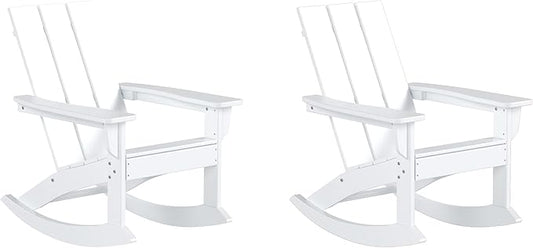 WestinTrends Ashore Patio Rocking Chairs Set of 2, All Weather Poly Lumber Plank Adirondack Rocker Chair, Modern Farmhouse White Rocking Chairs for Porch Garden Backyard and Indoor