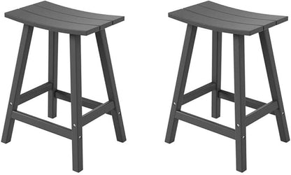 Costaelm All-Weather Bar Stools Set of 2, 24" Height Outdoor Bar Stools, Adirondack Poly Patio Bar Stool for Patio, Deck, Kitchen Counter and Garden, Gray