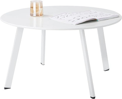 Patio Round Table - Metal Outdoor Coffee Table, Weather Resistant, Anti-Rust - White