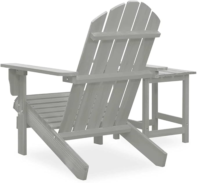Grey Solid Fir Wood Large Ergonomic Garden Chair and Table Combo with Smooth Matte Finish for Outdoor Relaxation Patio - Photo 4