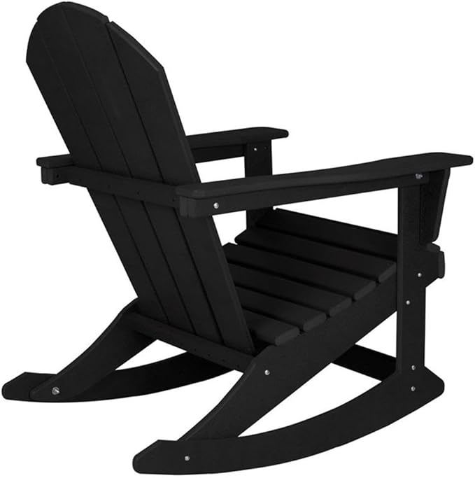 Costaelm Outdoor Adirondack Chair, All Weather Resistant Classic Balcony Chair and Fire Pit Chairs, Adirondack Plastic Outdoor Porch Furniture Rocking Chair High Back HDPE Poly Lumber, Black