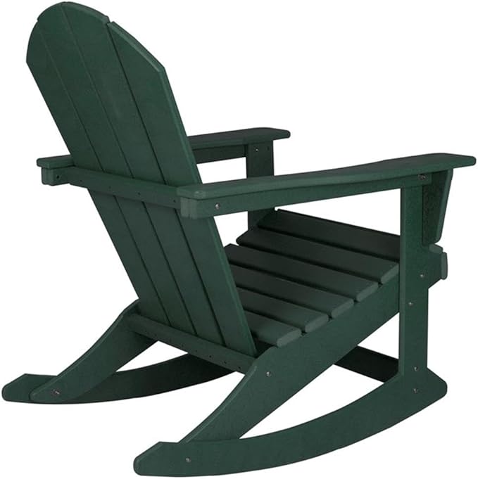 Costaelm Outdoor Adirondack Chair, All Weather Resistant Classic Balcony Chair and Fire Pit Chairs, Adirondack Plastic Outdoor Porch Furniture Rocking Chair High Back HDPE Poly Lumber, Dark Green