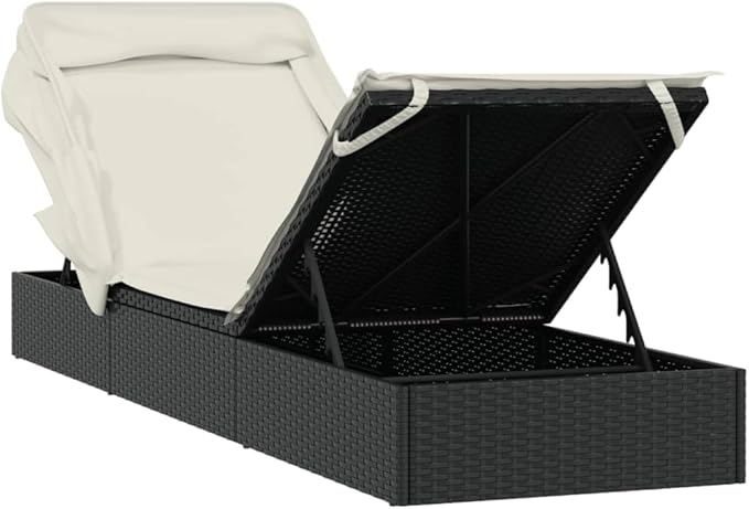 Sunbed Black Poly Rattan 83.9 in x 24.8 in x 38.2 Foldable Outdoor Chaise Lounge Garden Chair for Gardens backyards - Photo 8