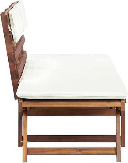 Patio Bench with Cushions 2-in-1 74.8” Solid Acacia Wood，Garden Benches,Park Benches,Outdoor Benches,Outdoor Furniture for Park Patio Deck Deck Lawn