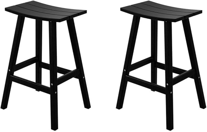 Costaelm All-Weather Bar Stools Set of 2, 29" Height Outdoor Bar Stools, Adirondack Poly Patio Bar Stool for Patio, Deck, Kitchen Counter and Garden, Black