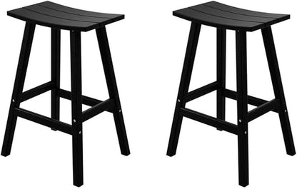 Costaelm All-Weather Bar Stools Set of 2, 29" Height Outdoor Bar Stools, Adirondack Poly Patio Bar Stool for Patio, Deck, Kitchen Counter and Garden, Black