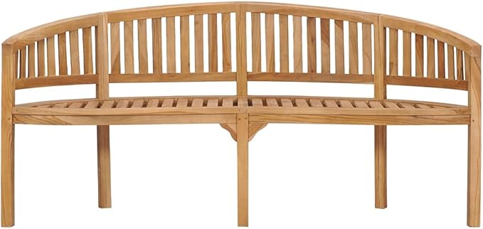 Modern Style,Banana Bench,Patio Bench,Garden Bench,Park Bench,Outdoor Bench, Front Porch Chair,with Backrest and Armrests,for Garden,Patio,Porch, Poolside,Balcony,Lawn,Park,Deck, 70.9"Solid Teak Wood