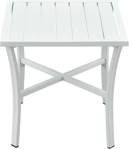 Outdoor Steel Side Table End Table for Patio, Backyard, Pool, Indoor Companion, Easy Maintenance and Weather Resistant, White