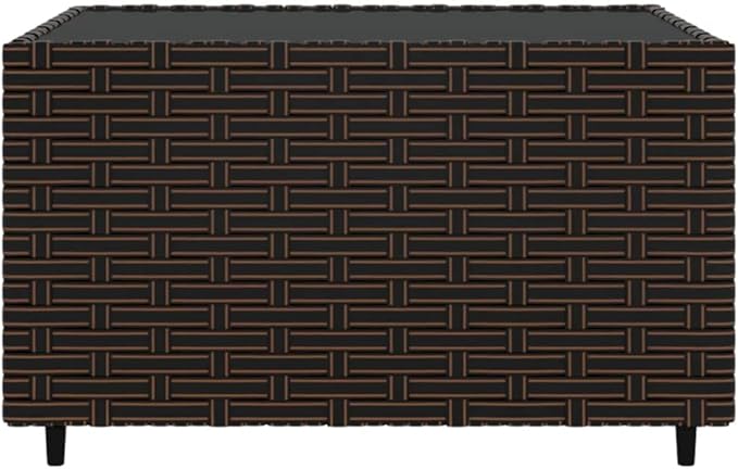 Brown Square Garden Coffee Table, Outdoor Patio Furniture with Tempered Glass Top & Poly Rattan - Photo 5
