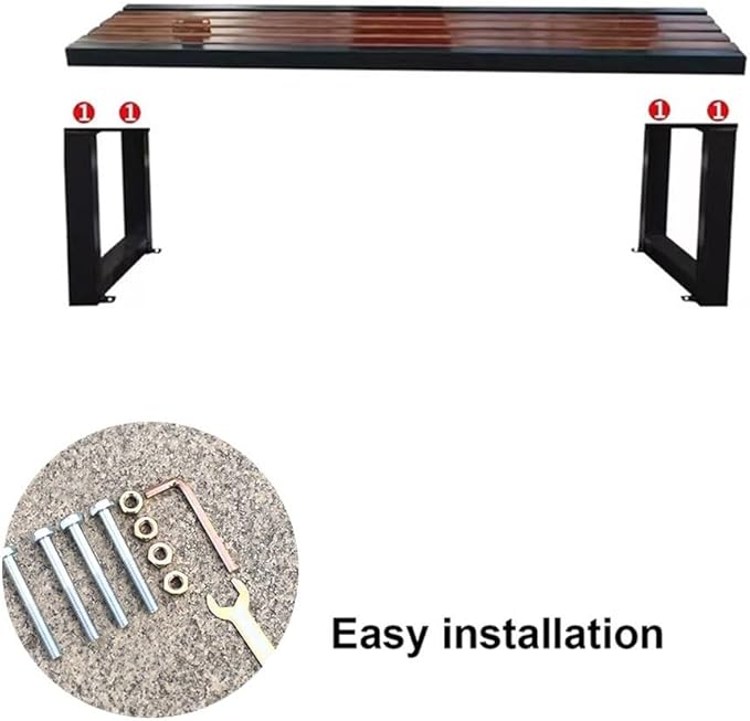 Outdoor Garden Bench,Backless Double Seat,Patio Benches,Metal Wood Furniture Seating,Slatted Seat for Front Porch,Park,Lawn,Backyard(59 Inch)