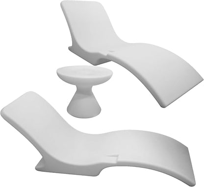 in Pool Chaise Lounge Chairs Set of 2 with Hourglass Side Table for Baja Sun Tanning Shelf Ledge, Handy Cup Holder, Suitable for Use in Water up to 6 Inches Deep, White