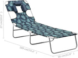 Folding Sun Lounger Green Steel Frame Polyester 74 x 23 x 11 in Adjustable Reclining Backrest Leaf Print Lightweight - Photo 2