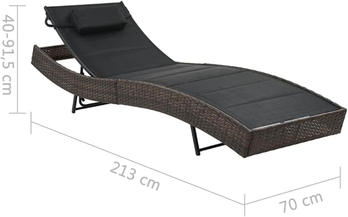 Poly Rattan Sunlounger Outdoor Chaise Lounge 27.6 x 83.9 x 36 in Brown and Black Adjustable Backrest Patio Poolside - Photo 2