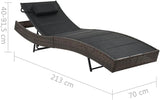 Poly Rattan Sunlounger Outdoor Chaise Lounge 27.6 x 83.9 x 36 in Brown and Black Adjustable Backrest Patio Poolside - Photo 2