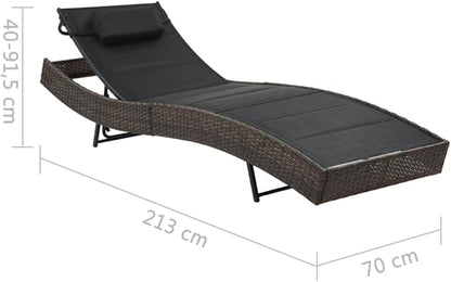 Poly Rattan Sunlounger Outdoor Chaise Lounge 27.6 x 83.9 x 36 in Brown and Black Adjustable Backrest Patio Poolside Recliner for Balcony Garden Terrace