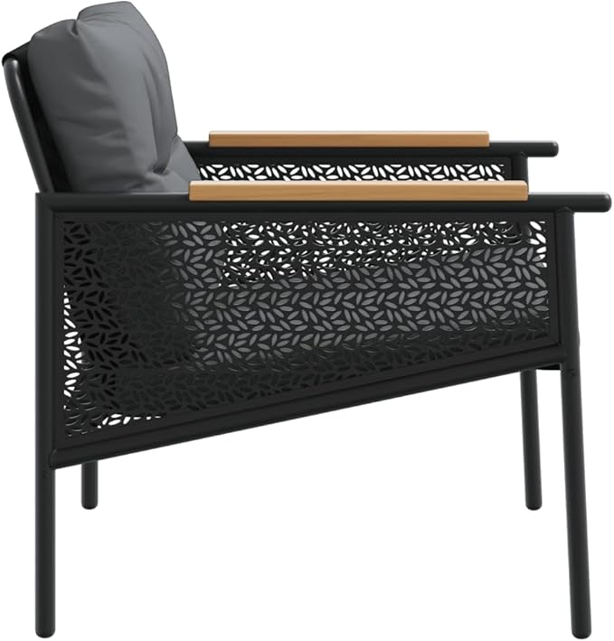 4-Piece Black Powder-Coated Steel Balcony Furniture Set with Removable Cushions for Outdoor Patio Terrace Backyard Modern Seating