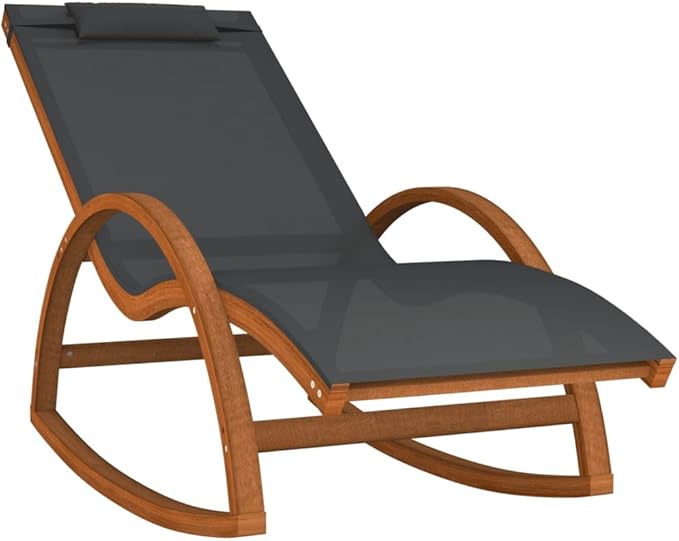 Modern Grey Rocking Chair with Cushion 29.1x71.7x39.4 in Textilene & Poplar Wood Outdoor Lounge Chair for Patio Garden Deck Balcony Reading Nook