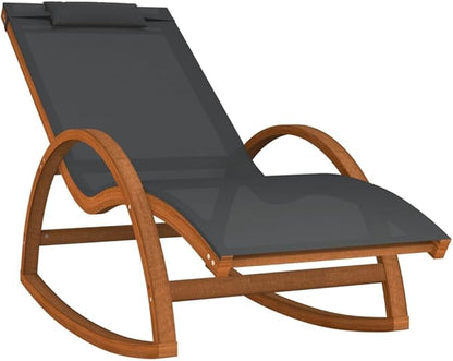 Modern Grey Rocking Chair with Cushion 29.1x71.7x39.4 in Textilene & Poplar Wood Outdoor Lounge Chair for Patio Garden Deck Balcony Reading Nook
