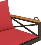 Brown PE Rattan Patio Swing Bench 42.9"x24.4"x15.7" with Red Cushions for Outdoor Relaxation - Photo 7