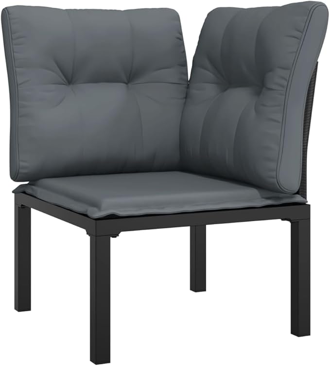 3-Piece Garden Lounge Set Black and Grey Modular Outdoor Furniture with Weather-Resistant Cushions for Patio Balcony - Photo 5