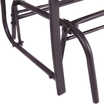 Pemberly Row Patio Glider Rocking Bench, Durable Metal Frame, Ergonomic Design, Brown Finish, Double 2-Person Outdoor Seating, Smooth Gliding Motion, Comfortable Garden or Patio Bench