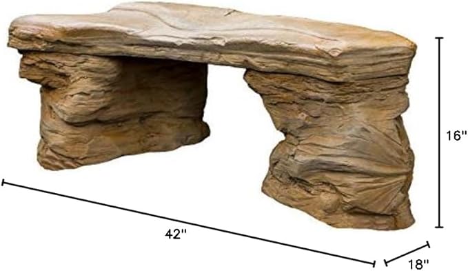 Cast Stone Petrified Rock Bench - 3 Piece Concrete Patio Furniture, Hand Sculpted Fine Cast Stone