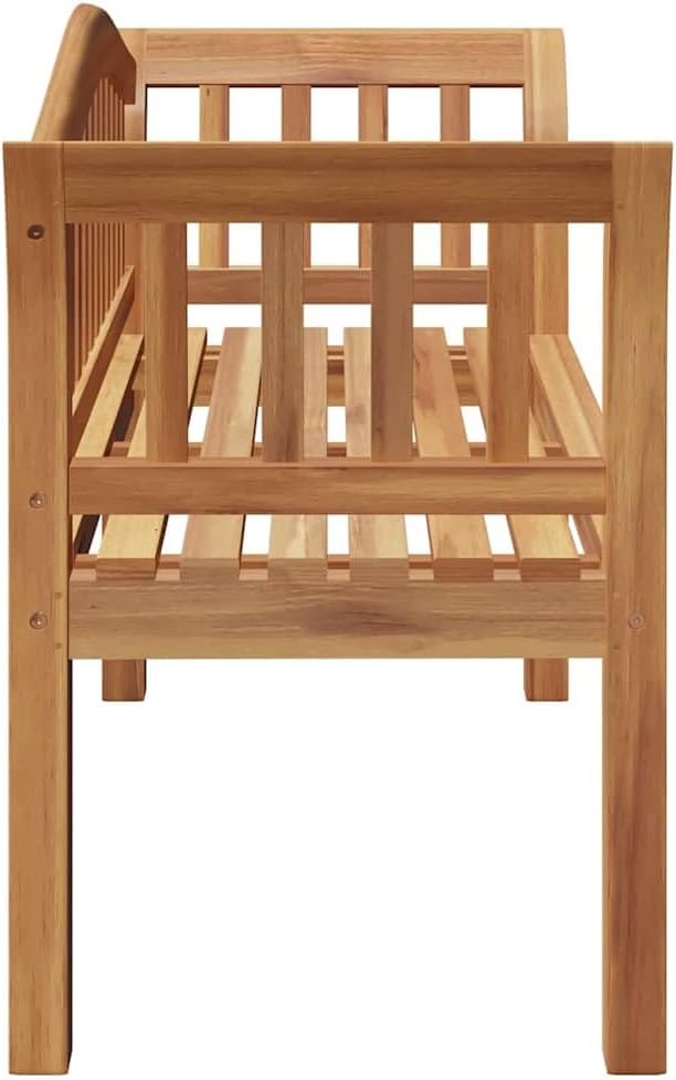 Solid Teak Wood Garden Bench 47.24 x 21.06 x 33.46 Inches Brown Traditional Style with Carved Armrests and Square Legs for Outdoor Patio Terrace Seating Furniture Durable