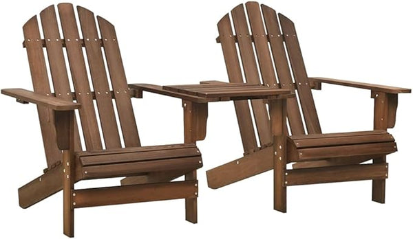 Solid Wood Fir Adirondack Chair with Tea Table Brown for Patio Garden Outdoor Comfortable Lounge Seating Ergonomic - Photo 1