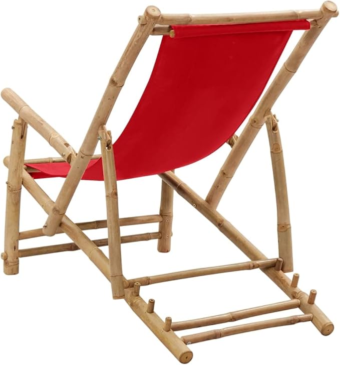 Deck Chair Bamboo and Canvas, Outdoor Patio Furniture, Balcony Chairs, Lounge Chairs, Beach Lounge Chair Outdoor - Photo 6