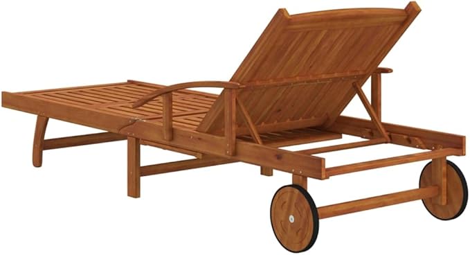 2-pc Acacia Sun Lounger Set, Adjustable Back/Footrest, Wheels, Brown