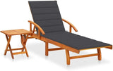 Large Acacia Wood Sun Lounger with Side Table, Adjustable Recliner Chair for Patio Garden Poolside - Photo 1
