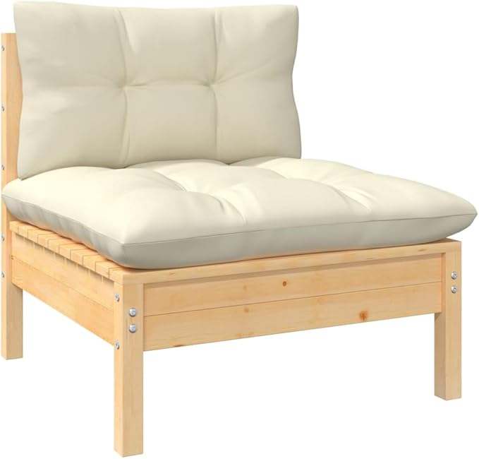 vidaXL 3 Piece Patio Lounge Set - Solid Pinewood/Cream Cushions - Garden Outdoor Furniture - Stool/Table Included