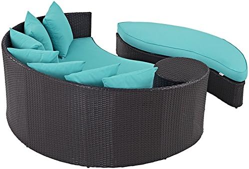 Modway Convene Wicker Rattan Outdoor Patio Poolside Sectional Sofa Daybed with Cushions in Espresso Turquoise