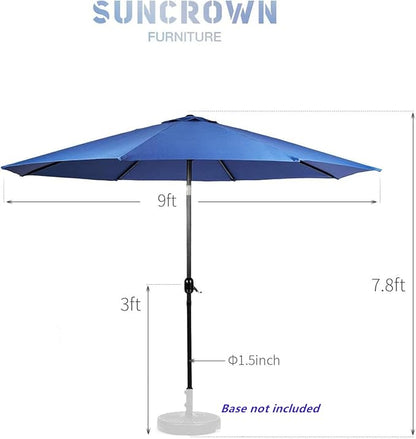 SUNCROWN 7 Pieces Outdoor Dining Set Metal Swivel Cushioned Chairs Patio Furniture Sets with Steel Slat Bistro Table and Dark Blue 10Ft Patio Umbrella for Backyard, Lawn, Garden