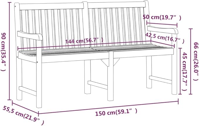 Patio Bench Garden Bench Outdoor Bench for Outdoors Porch Entryway Furniture for Yard 59.1" Solid Acacia Wood