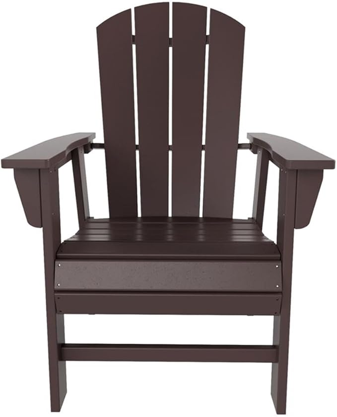 Costaelm Outdoor Adirondack Chair, HDPE Patio Balcony Chairs, Portside Seashell Nautical Curveback Adirondack Chair and Fire Pit Chairs, Dark Brown