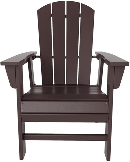 Costaelm Outdoor Adirondack Chair, HDPE Patio Balcony Chairs, Portside Seashell Nautical Curveback Adirondack Chair and Fire Pit Chairs, Dark Brown