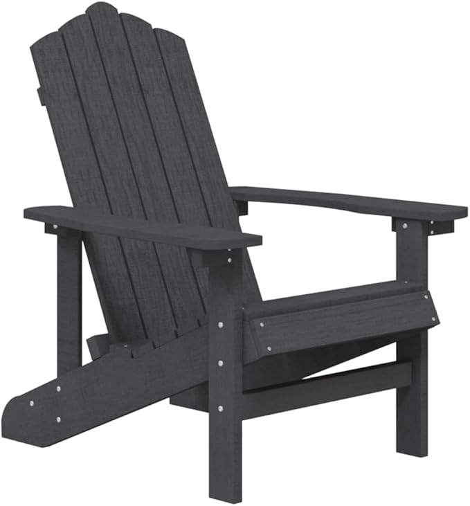 Garden Adirondack Chairs and Table Set 4 Pieces Anthracite High Density Polyethylene HDPE Steel Frame Outdoor Furniture - Photo 4