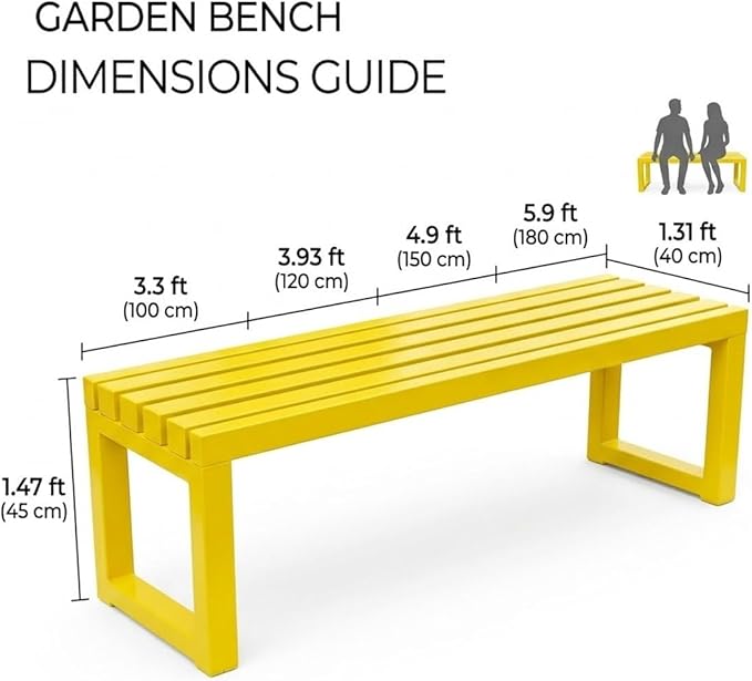 Backless Outdoor Bench, 3.3ft 3.9ft 4.9ft 5.9ft Metal Garden Bench, 880lbs Weatherproof Patio Dining Benches, 2-Person Slatted Seat for Park Porch Yard Deck Lawn(Orange,3.3ft)