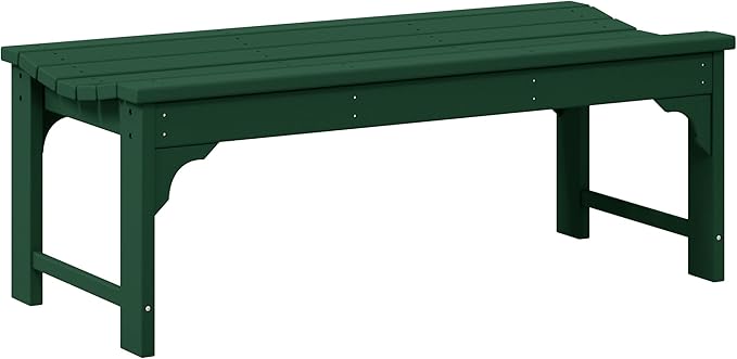 WO Home Furniture Outdoor 46" Backless HDPE Adirondack Bench, Poly Lumber Seat for Patio, Backyard, Balcony, All Weather Resistant with UV Protection, Dark Green