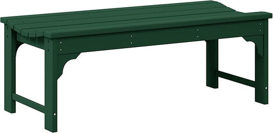 WO Home Furniture Outdoor 46" Backless HDPE Adirondack Bench, Poly Lumber Seat for Patio, Backyard, Balcony, All Weather Resistant with UV Protection, Dark Green