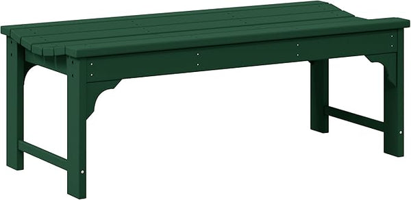 WO Home Furniture Outdoor 46" Backless HDPE Adirondack Bench, Poly Lumber Seat for Patio, Backyard, Balcony, All Weather Resistant with UV Protection, Dark Green