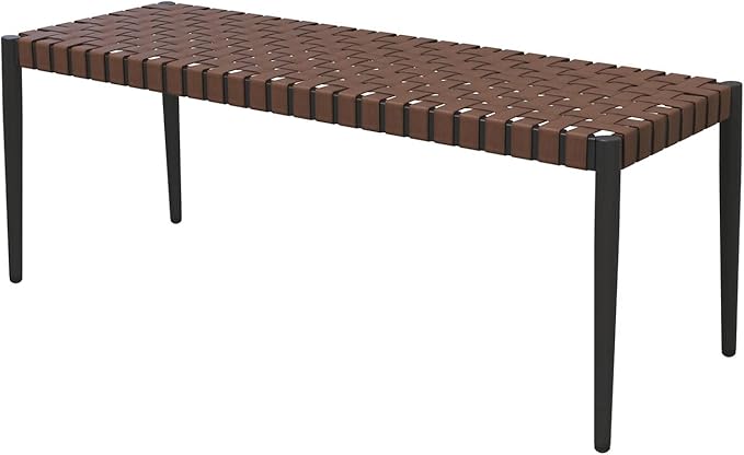 Grand patio Outdoor Bench Leather-Look Wicker Patio Seating Bench for Front Porch Backyard Park Outside Furniture Décor