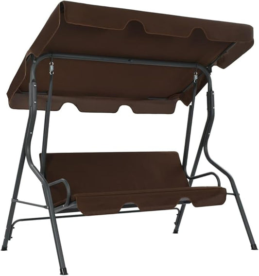 3-Seater Garden Swing Bench with Adjustable Canopy, Outdoor Patio Porch Seat, Coffee Powder-Coated Steel Frame, Weather-Resistant Furniture, 551 lbs Capacity