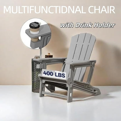 FONTOI Adirondack Chair, Plastic Adirondack Chair with Cup Holder, Outdoor Weather Resistant Lawn Furniture, 400 LBS Capacity Recliner, Garden Backyard Patio Without Screws Install, Set of 2 Grey