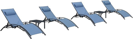 PURPLE LEAF Patio Chaise Lounge Chair Set with 2 Side Table Outdoor Pool Adjustable Recliner Chairs for Outside Beach Poolside Sunbathing Tanning Lounger