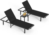 Pool Lounge Chairs Set of 3 (2 Loungers + 1 Side Table)，Outdoor Lounge Chairs with Wheels and 5-Position Recliner - Photo 8