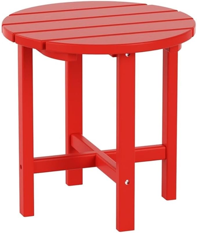 Costaelm Round Outdoor Side Tables, Adirondack Patio Tables for Outside, HDPE Patio End Table Weather Resistant, Balcony Table for Pool, Seaside, Backyard, Porch, Indoor Companion, Red